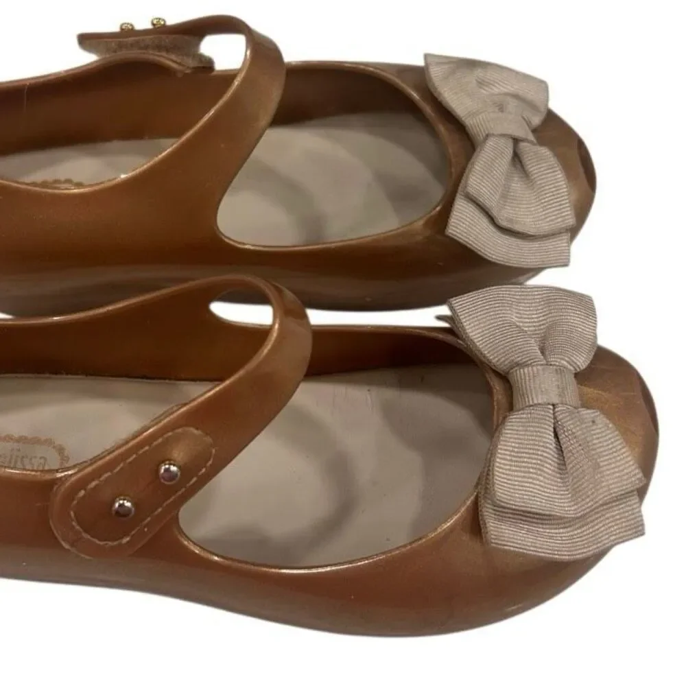 Mini Melissa Ultragirl Sweet Jelly Bow Mary Jane Shoes Girls Sz 11 Metallic Gold